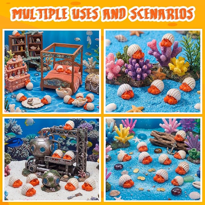 Geelin 50 Pcs Mini Hermit Crab Figurines Tiny Resin Sea Animal Realistic Ornament Decor for Fairy Gardens, Miniature Terrariums, Beach Theme Party Decorations, DIY Crafts