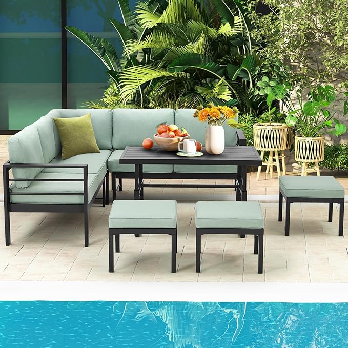 All Weather Aluminum Frame Patio Conversation Set, 7 Pieces Outdoor Patio Furniture, Patio Furniture Set, Outdoor Patio Set for Lawn, Garden, Balcony, Poolside, Conversation Set(Green)