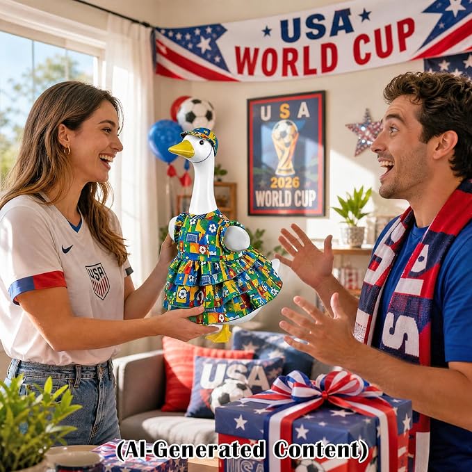 World Cup Porch Goose Outfits, Soccer Fan Clothes Fits 17-23 In Statue | Sports Game Day Goose Outfit Set with Hat for Outdoor Garden Lawn Patio Yard