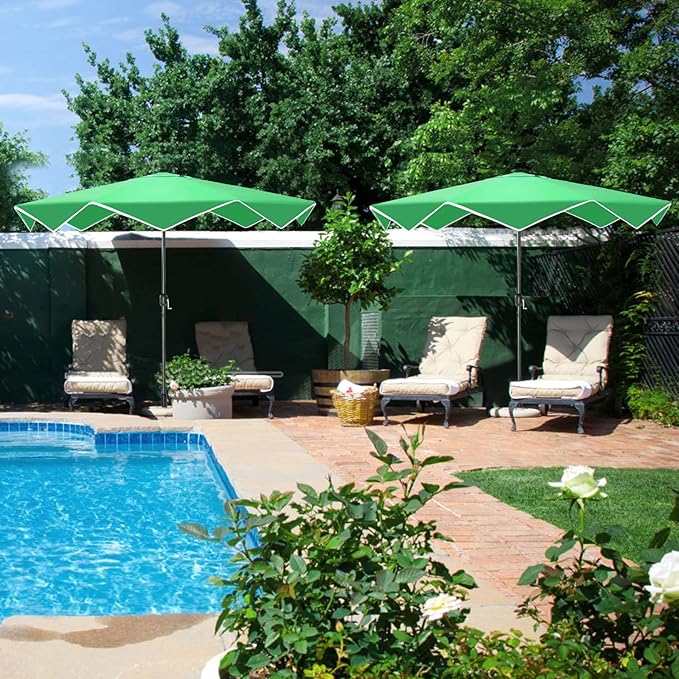 PHI VILLA 9ft Patio Umbrellas with 24 pcs LED Solar Lights, Outdoor Market Table Lighted Umbrella with 8 Steel Ribs, Tilt for UV-Resistant, Lotus Leaf Shape Canopy, Green