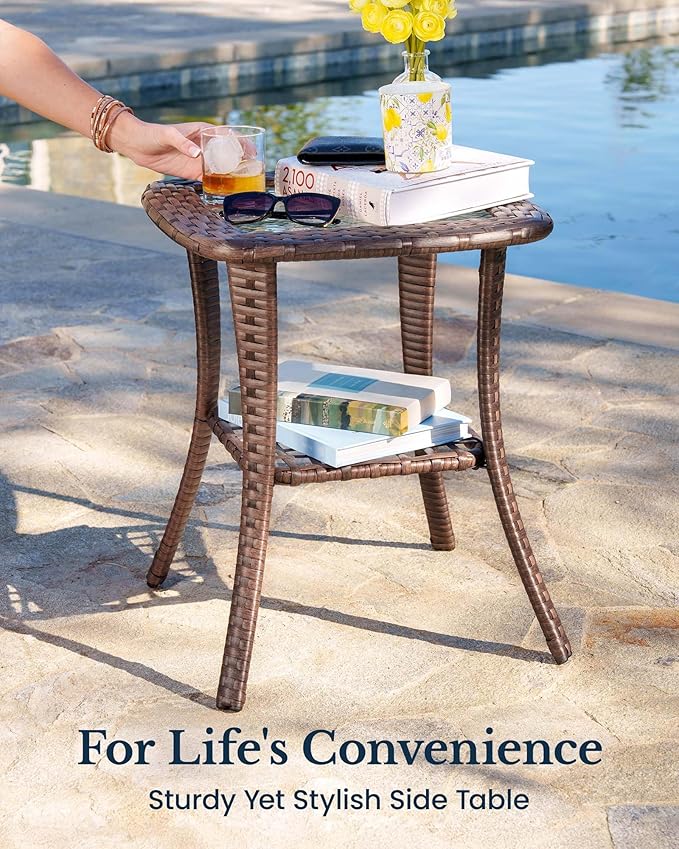 HILLGA Luxury Patio Furniture Set with 6-inch Thick Cushion, Outdoor High Back Swivel Rocker Patio Chairs, 3PCS Wicker Conversation Set for Deck Yard and Poolside, Blue (V2)