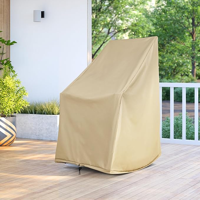 Shine Company Weatherproof Outdoor Rocking Chair Cover, 100% Woven Polyester, Elastic Cord with Toggle, Khaki
