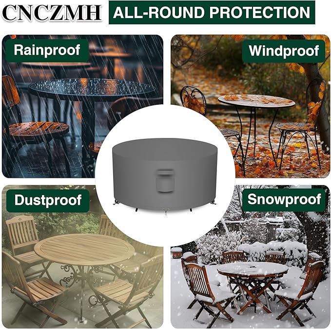 Heavy Duty Patio Furniture Covers Waterproof, 600D Round Outdoor Furniture Cover Waterproof for Sectional Sofa Couch, Outdoor Dining Table and Chair Set Covers 54"DIA x 28"H, Grey