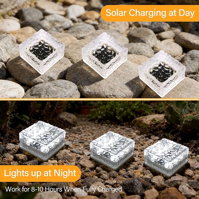 Solar Brick Lights Outdoor Waterproof Small Solar Lights 6 Packs Outdoor Decor for Fence Pathway Path Patio Balcony Outside Garden Bricks Decorations
