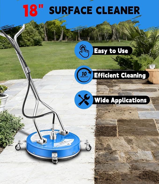 M MINGLE 18” Pressure Washer Surface Cleaner, 4500 PSI Surface Cleaner Power Washing, Pressure Washer Accessories for Driveways, Concretes, Patios, Sidewalks