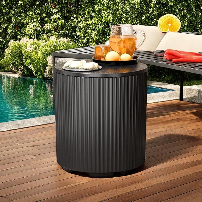 Patio Table and Ice Chest Storage, Portable Outdoor Bucket Cooler, 16.65in Outdoor Cooler Side Table - 2 in 1, Ice Chest Side for Parties Picnics Beach, Black