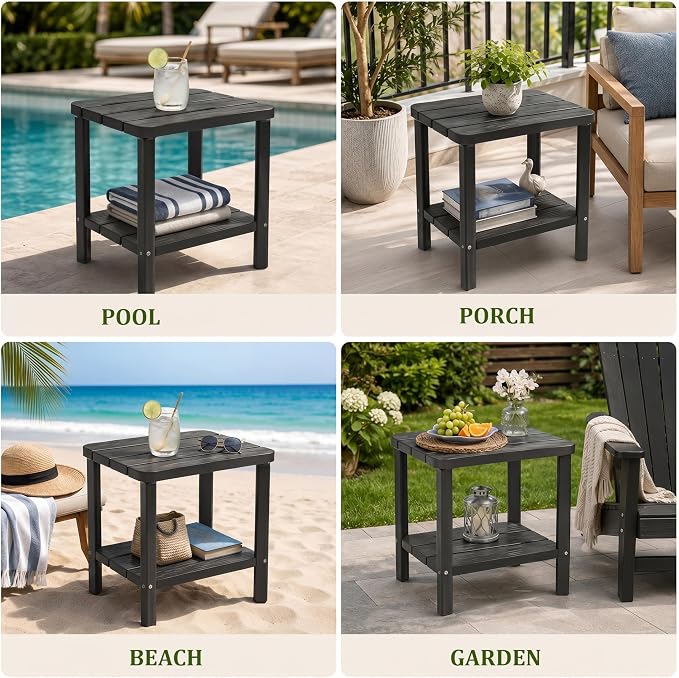 3PCS Outdoor Side Table, 2-Tier Small Table, Weather Resistant Outdoor End Tables, Patio Furniture for Garden, Porch, Pool, Lawn, Backyard or Indoor Bedroom
