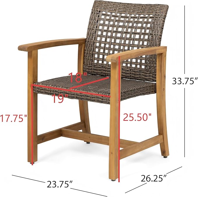 Merax 5 Piece Patio Dining Set, Outdoor Acacia Wood 63" Slatted Dinning Table and 4 Rattan Arm Chairs w/Sturdy Wood Legs for Backyard,Balcony, Garden, Poolside, Mocha+Teak