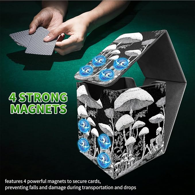 Dark Mushroom Card Deck Box for MTG, Personalized Card Storage Case Fits 120+ Sleeved Cards, Premium Leather TCG Box with Strong Magnetic Closure for Magic, CCG, PTCG, Baseball Cards