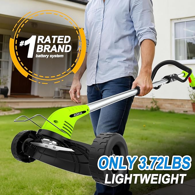 Electric Weed Wacker Cordless, 12V Battery Powered Weed Eater Cordless with 65inch Adjustable Pole, Lightweight (3.72lbs) Grass Trimmer Cutter/Edger/Mower with 2 Types Blade for Yard Lawn and Garden