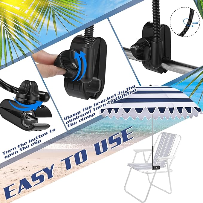 Abbylike 2 Pcs Scalloped Chair Umbrella with Universal Adjustable Clamp 38'' Portable Wheelchair Umbrella UPF 50+ Camping Chair Parasol with Bag for Outdoor Patio Lawn