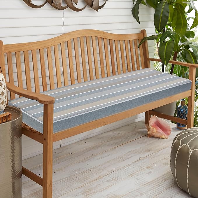 FUNHOME Outdoor Cushion Covers,48" x 18" x 3", No Insert! Patio Cushion Covers Replacement for Outdoor Furniture,Water Resistant Patio Bench Loveseat Covers 1 Pack, Grey Stripe(Covers ONLY)
