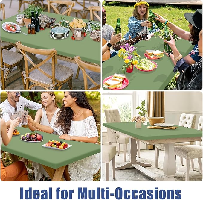 Moosfor Spandex 5 Foot Rectangle Table Cloth 2 Pack, Elastic Fitted Tablecloths for Picnic, Stretch Washable Patio Table Cover for Outdoor, Camping, Banquet and Parties(Sage Green, 30"x60")