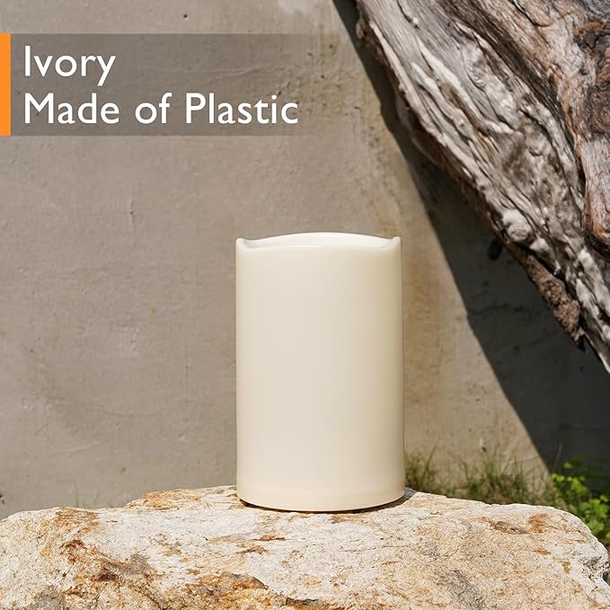 Homemory 6" x 9" Extra Large Outdoor Waterproof Candle with Auto 6-Hour Timer, Ivory Plastic Made, Long Last for Half A Year, Set of 2