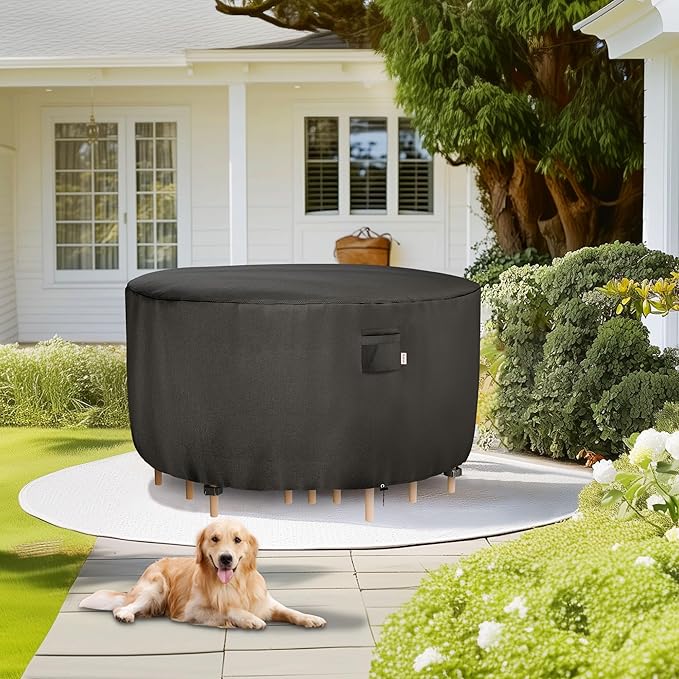 iBirdie Round Patio Furniture Cover 48 x 28 inch, Outdoor Waterproof and Weatherproof for Garden Table and Chairs, Heavy Duty 600D, fit 48, 47, 46 Diameter