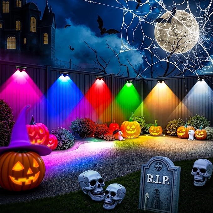SOLPEX Solar Fence Lights Outdoor, 9 Fixed Colors & Color Changing Fence Solar Lights Outdoor Waterproof IP65, LED Deck Lighting for Halloween Wall Backyard Step Railing Patio Pool Porch(12 Pack)