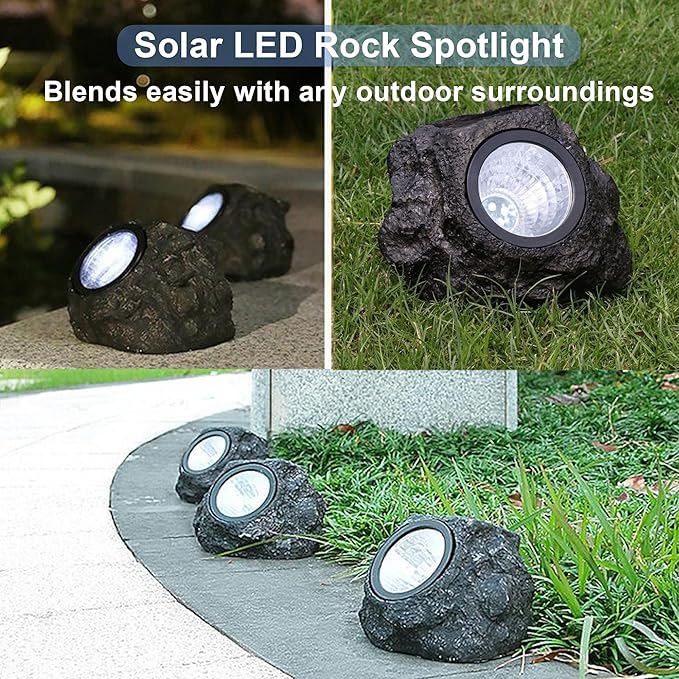 LIYAOLI Solar Rock Landscape Lights - 3 Pack Waterproof IP65 Fake Stone Solar Lights for Garden Pathways | Outdoor Ground Lighting with Auto On/Off & White LEDs