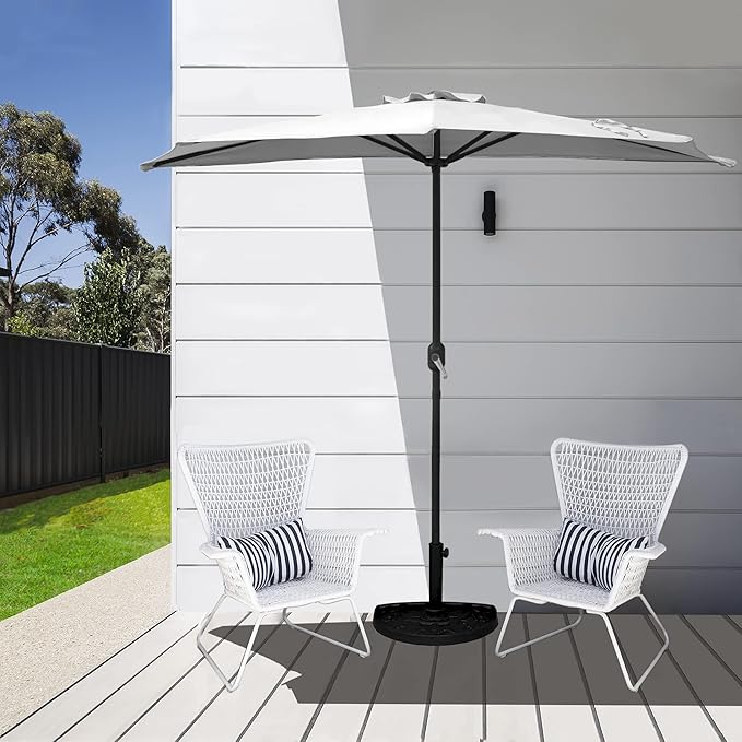 WO Home Furniture 9 ft Half Market Outdoor Umbrella With Sturdy Half Base included, Polyester Canopy, All Weather and UV Resistant for your Patio, Awning, Window, Garden, Balcony, White