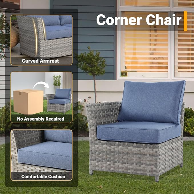 12 Pieces Outdoor Furniture Patio Sectional Sofa Couch Gray PE Wicker Conversation Sets with Ottomans Glass Coffee Table for Garden Poolside Backyard