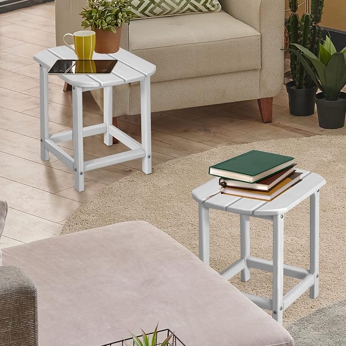 Giantex Side Table Outdoor Small Patio Table 18” Adirondack Table, Weather Resistant End Tables, Outside Square Tea Table for Patio, Backyard, Poolside, Garden, Balcony (1, White)