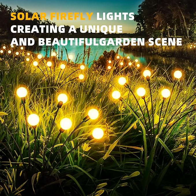 Solar Garden Lights, 4-Pack Dual Mode 40-LED Waterproof Outdoor Solar Firefly Lights for Yard, Patio, Pathway – Warm White Ambiance