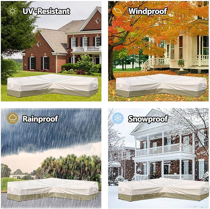 Outdoor Sectional Patio Furniture Covers - Waterproof Rip-Stop Anti-UV 600D Heavy Duty Couch Cover with 3 Air Vent - 90"L x 90''L 33.5''D 31''H, Light Green