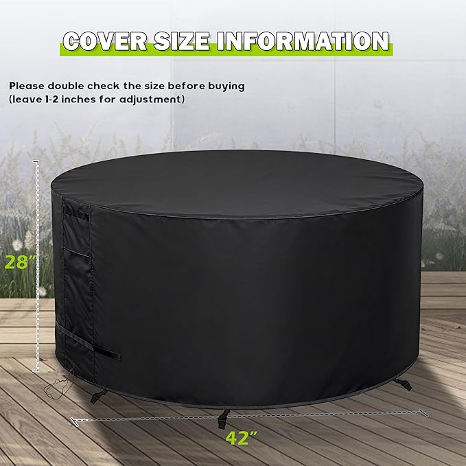 Round Patio Furniture Cover Weatherproof, 42 Inch Outdoor Round Table Cover for Patio Dining Table and Chairs Waterproof 42" Dia x 28" H