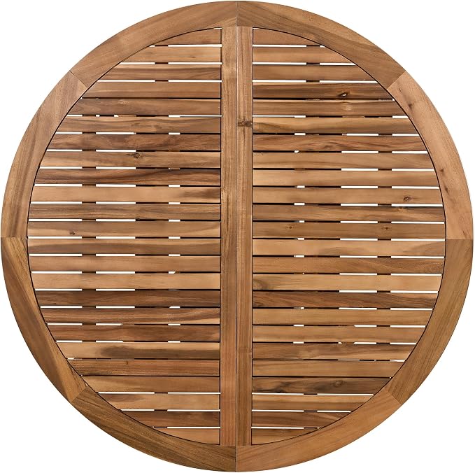 VilroCaz 5-Piece Outdoor Patio Dining Set, All-Weather Acacia Wood Extendable Round Dining Table with 12inch Butterfly Leaf and 4 Rattan Arm Chairs for Backyard, Balcony, Garden, Poolside