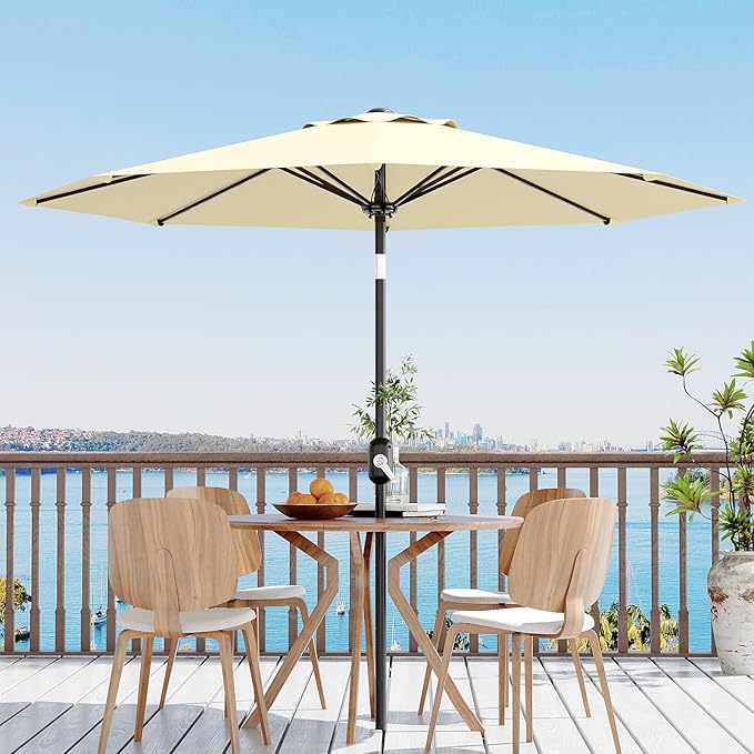 10Ft Patio Umbrella - 8 Sturdy Ribs Outdoor Table Umbrella with Crank Lift & Push Button Tilt - Market Umbrella for Pool, Deck, Yard, Garden - Turquoise