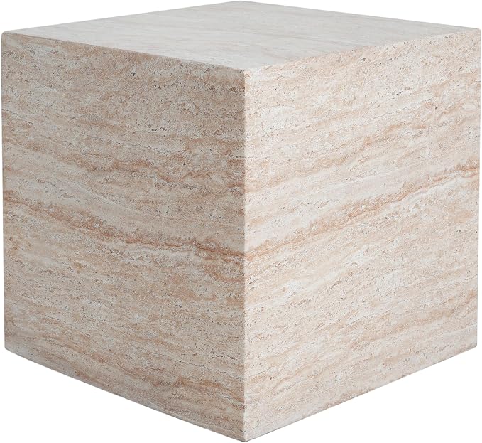 Outdoor Side Table 22" Square Shape Concrete Side Table, Patio Tables for Outside Decorative Garden Stools, No Assembly Accent Table for Patio Porch Living Room, Beige