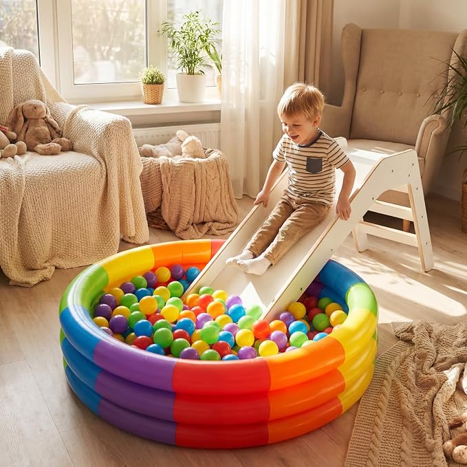 VioraWhite 4 Pack Inflatable Kiddie Pool for Toddlers 34"x10" Rainbow Blow up Kids Swimming Pool Small 3 Rings Round Baby Pools for Indoor Outdoor Water Game Play Center