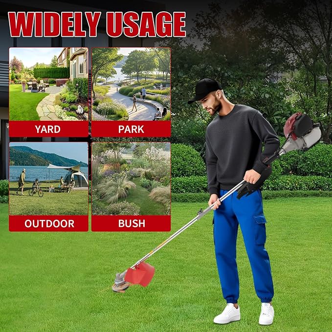 35.8CC Gas Weed Wacker, 2-Stroke String Trimmer/Edger Single Cylinder Air Cooled Engine Multi Purpose Gas Powered Weed Trimmer with Straight Shaft Lawnmower Strings for Home Lawn Tea Garden