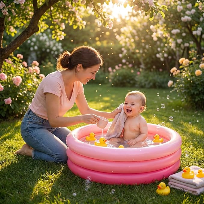 VioraWhite 6 Pack Inflatable Kiddie Pool for Toddlers 34"x10" Pink Blow up Kids Swimming Pool Small 3 Rings Round Baby Pools for Indoor Outdoor Water Game Play Center