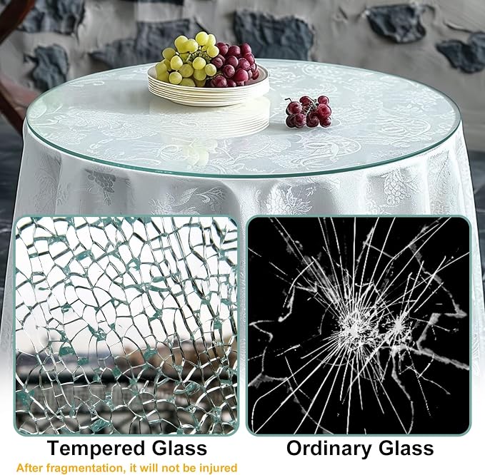 18" Round Glass Table Top, 8mm Thick, Pencil Edge, Clear, Contemporary, Dining, Coffee, Office, Side