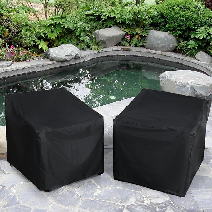 Patio Chair Covers 2 Pack, Outdoor Chair Covers Waterproof 600D Heavy Duty, All-Weather Patio Furniture Covers for Outdoor Swivel Chairs, Lawn Wicker Sofas & Rocking Chairs, Black