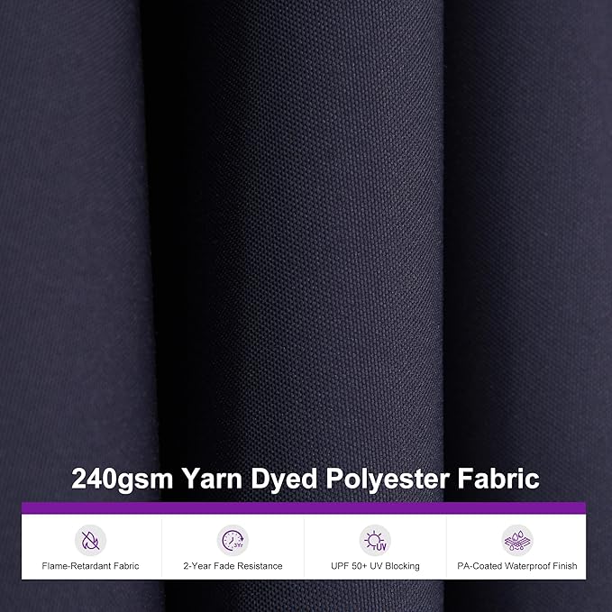 PURPLE LEAF 10' x 13' Rectangular Semi-Auto Outdoor Patio Umbrella Aluminium Market Umbrella Table Sun Umbrella with 2.36" Rod and 8 Sturdy Ribs for Deck Lawn Pool Garden, Navy Blue