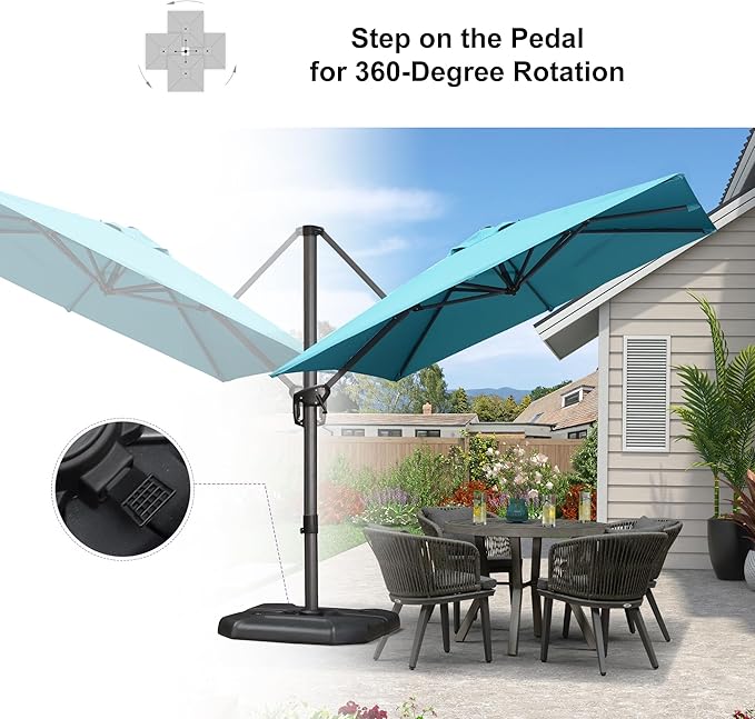 PURPLE LEAF 8'×8' Patio Cantilever Umbrella with Base Included Offset Outdoor Umbrella with Cover Square Outdoor Patios for Backyard Pool Garden Turquoise Blue