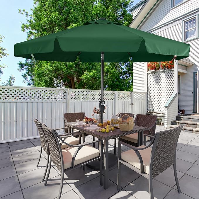MASTERCANOPY 10ft Patio Umbrella with Valance, Crank and Tilt – 8 Ribs Outdoor Market Umbrella, UV/Fade Resistant, Waterproof Canopy with Wind Vent for Garden, Deck, Backyard, Pool (Forest Green)
