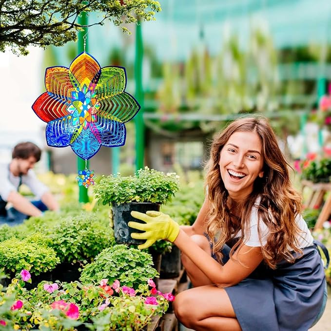 Wind Spinners,12 inch Multi Color Mandala with 360° Swivel Hook for Yard and Garden, Bird Wind Catcher, Metal Wind Spinners Outdoor for Lawn Hanging Crafts Decor Kinetic Yard Art Ornament Gifts