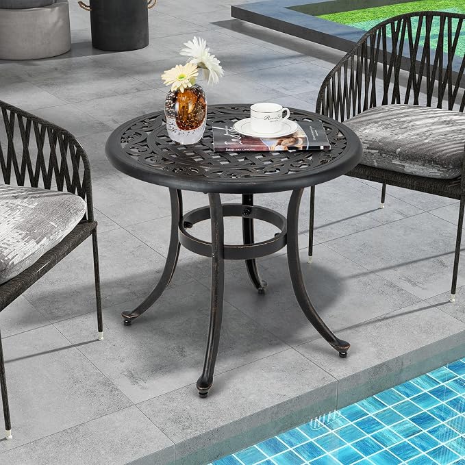 Giantex Patio Bistro Table, 24" Cast Aluminum Round Side Table, Outdoor Coffee Table for Porch, Pool, Backyard, Garden, Balcony