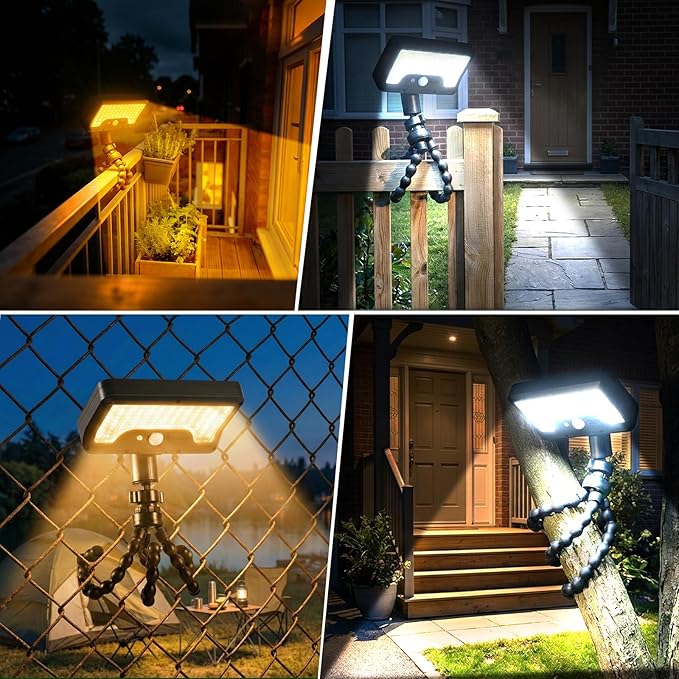 Motion Sensor Solar Lights Outdoor with Octopus Tripod, 360° Rotatable 600LM 92 LED Fence Light with Remote Control, 3 Color Modes, IP65 Waterproof Security Light for Deck Fence Camping (1 Pack)