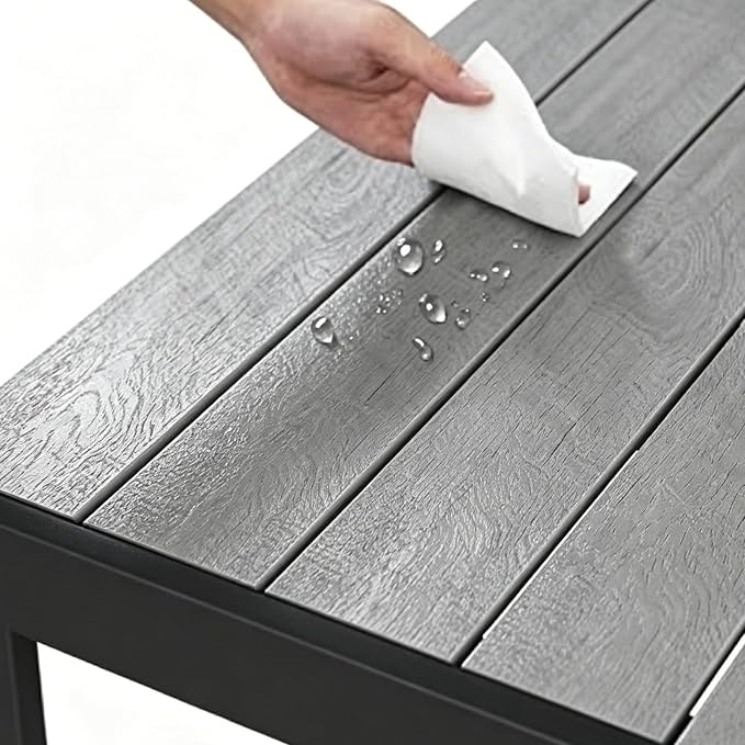 ALBAD 36" Square Outdoor Dining Table for 4 Peolpe, Wood Grain Top | Waterproof HDPE tabletop on powder-coated aluminum frame. all-weather patio table for garden, backyard, deck & porch.