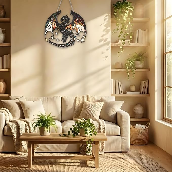 Celestial Dragon Acrylic Suncatcher, Boho Suncatchers for Window Hanging Ornament, Stained Glass Effect Art Garden Decor for Fantasy Lover, Gifts for Mother's Day, Mom, Grandma, Wife, Women, Nana