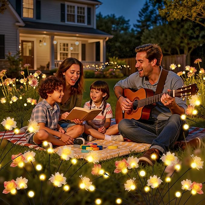 PEVOROS Solar Garden Lights, Warm White LED Swaying Solar Flowers Light for Outside, Waterproof Garden Decor, Outdoor Decorative Lights Yard, Patio, Pathway Decoration Gardening Gifts (4 Pack)