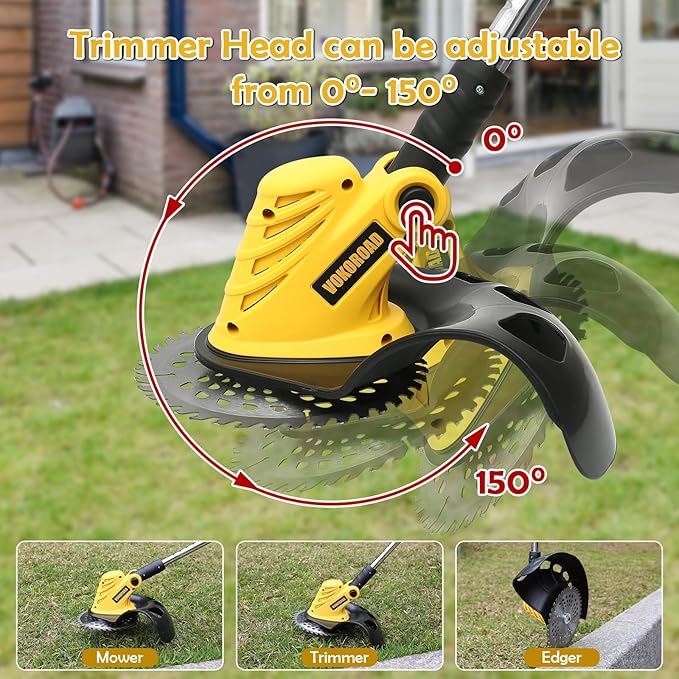 Cordless Weed Wacker & Edger for Dewalt 20V Battery, 157cm/61in Electric String Trimmer Brush Cutter with Brushless Motor, Grass Trimmer Kit with Metal Blade & String Line for Garden Yard (Tool Only)