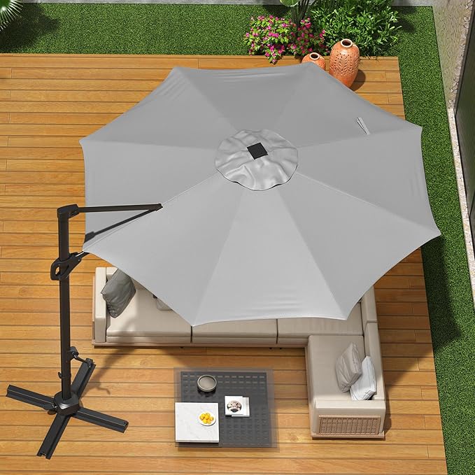 10 Ft Offset Patio Umbrella with Base Included, Round Cantilever Umbrella with UV Protective And Water Resistant Canopy, 360° Rotation, Integrated Tilting System, Beige