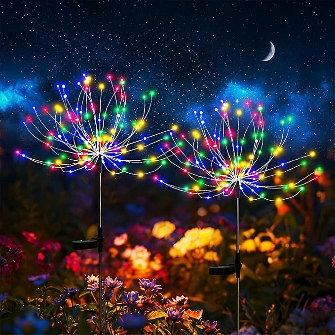 Solar Firework Lights Outdoor, Adjustable 32" to 51" Extra Tall, 200 LED Stainless Steel 3-Section Pole, 8 Modes Waterproof Starburst Garden Lights for Yard Pathway Walkway Decor(Color 6 Pack)