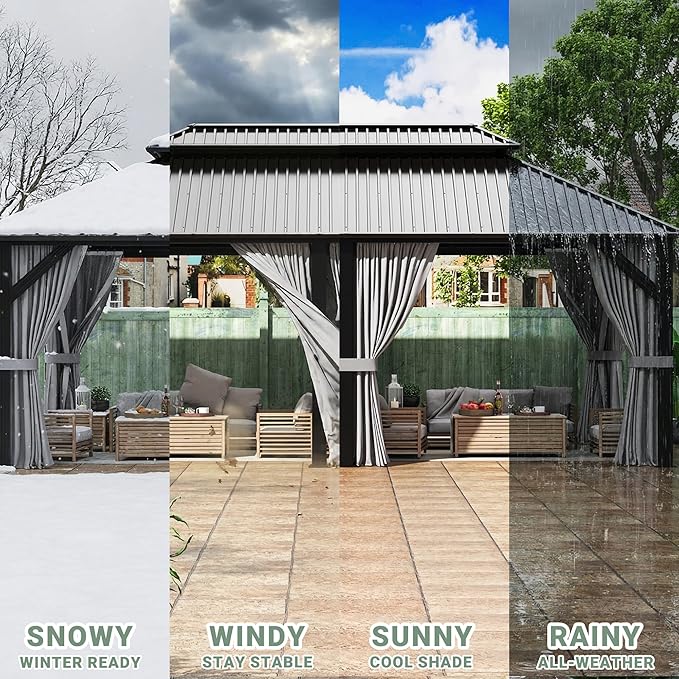 AirWire 12'x20' Outdoor Gazebo Hardtop Grill Gazebo Aluminum Galvanized Steel Double Roof Outdoor Pergola Include Curtain and Netting for Backyard, Patio, Lawn
