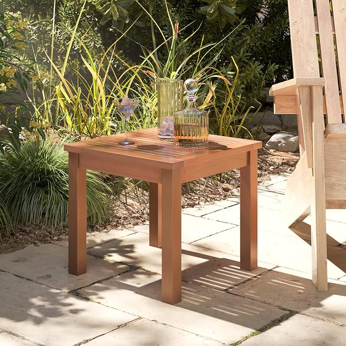 RELAX4LIFE Adirondack Outdoor Side Table Set of 2, 18’’ Square Eucalyptus Wood Indoor Outdoor End Table with Slatted Tabletop for Balcony Backyard Garden Porch Deck, Small Pool Side Patio Table (2)