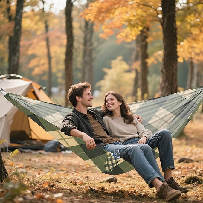Gray-Green Checkerboard 330lb Capacity Hammocks with Portabl Carry Bag Fabric Hammock for Patio Backyard Lounge Base Bases para hamacas para adultos